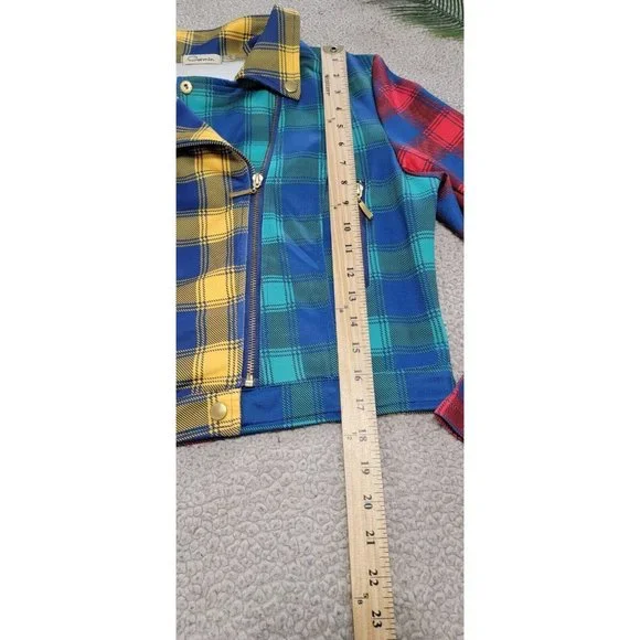 Carmin Women's Tartan Color Block Long Sleeve Patched Plaid Flannel Large - Picture 10 of 15